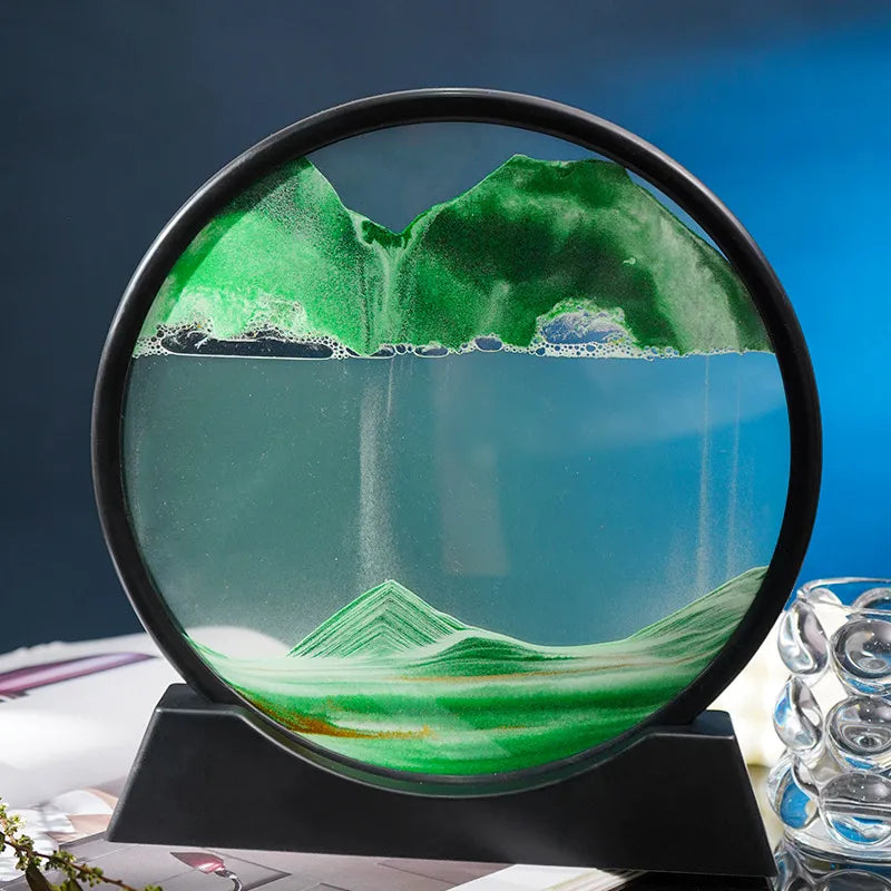 3D Moving Sand Art Picture Round Glass Sea Sandscape
