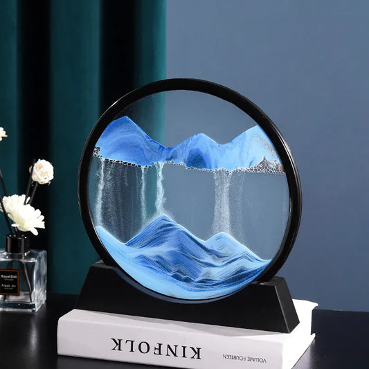 3D Moving Sand Art Picture Round Glass Sea Sandscape