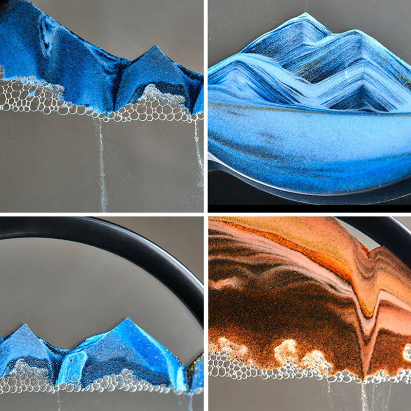 3D Moving Sand Art Picture Round Glass Sea Sandscape