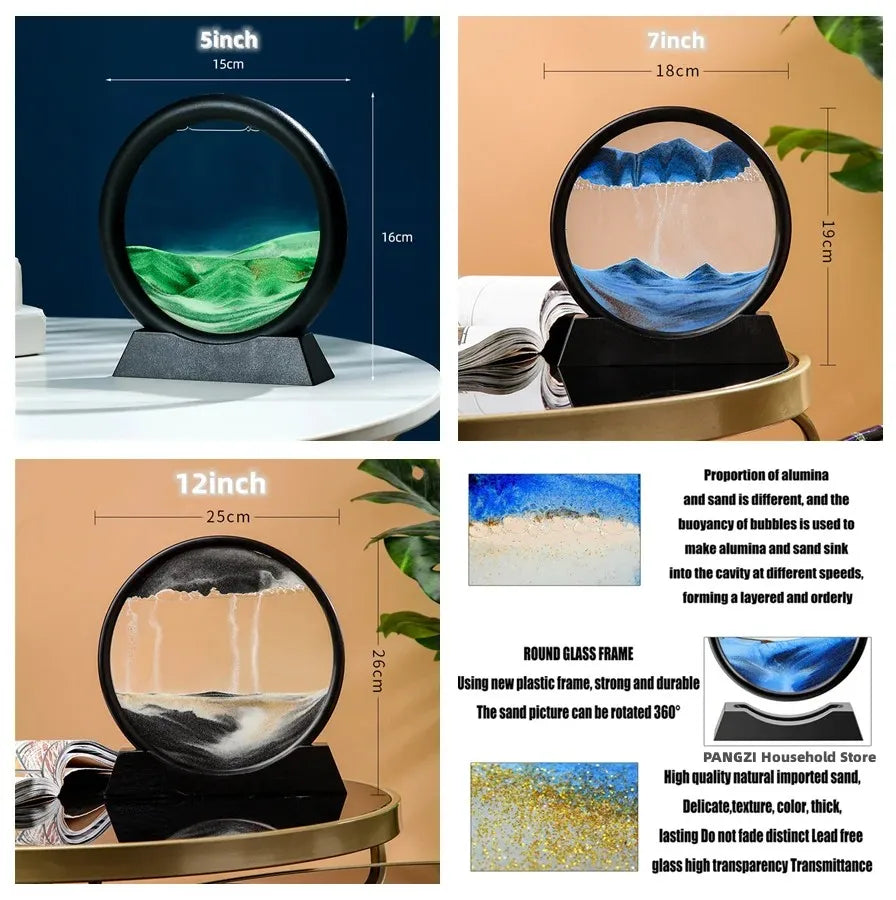 3D Moving Sand Art Picture Round Glass Sea Sandscape